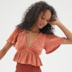 Urban Outfitters Orange Smitten Ribbed Peplum Top Size Small